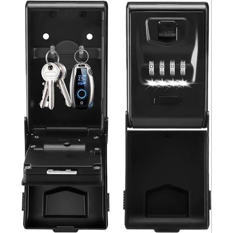 Boite à clé Coffre-fort avec code chiffré, grand, 4 chiffres, éclairage par code, étanche, antirouille, extérieur, pour la maison, le bureau, l'école, le garage, noir (1/5)