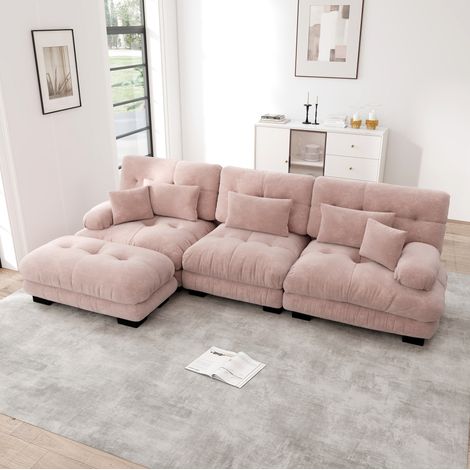 Modulares Ecksofa 313x145x81 cm aus rosa Chenille mit Ottomane – MEUBLIV (1/5)