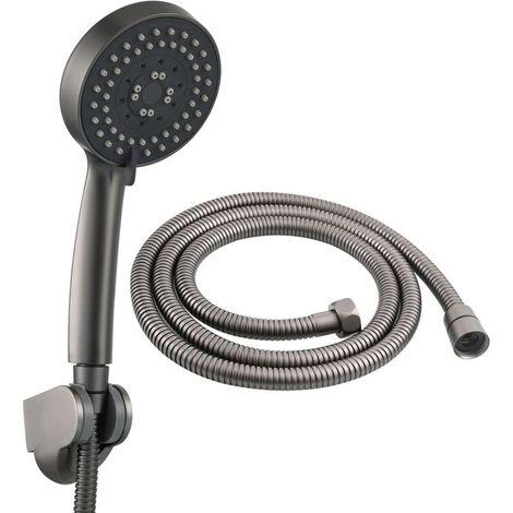 Duschset mit 5 Wassersparmodi, Handbrause aus Kunststoff mit Halterung und Brauseschlauch, Grau/Schwarz ZVD