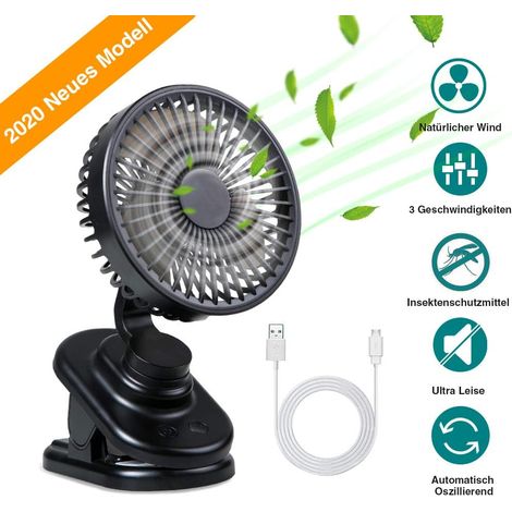 Mini-USB-Tischventilator zum Anklemmen, leiser Ventilator mit 3 Geschwindigkeiten, 270°-Drehung, leiser Tischventilator für Schlafzimmer, Büro, Kinderwagen, Auto (1/3)