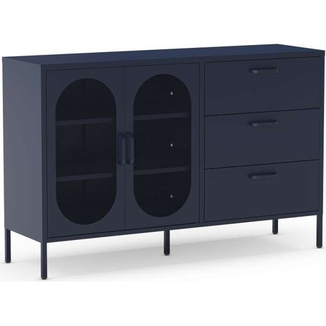 Mueble aparador 2 puertas 2 cajones modelo Dora acabado metal azul, 140cm(ancho) 90cm(alto) 40cm (largo) (1/5)
