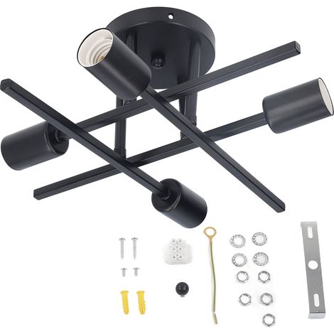 Plafonnier moderne 4 lumières lustres suspendus semi-encastrés E27 noir 110-220V (1/5)