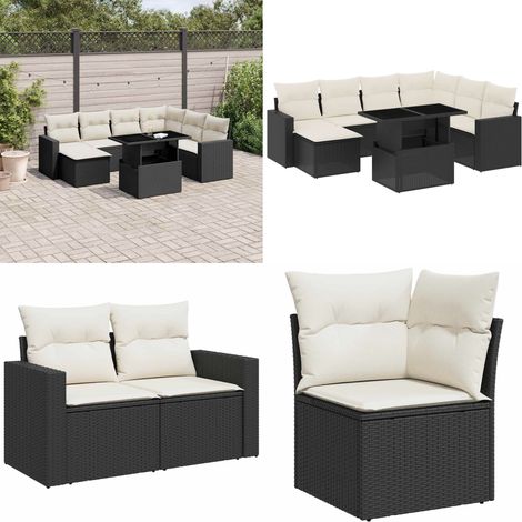 Salon de jardin 8 pcs avec coussins noir résine tressée - Salon De Jardin - Meuble Extérieur - Set Salon - Résine Tressée - Mobilier De Jardin - Home & Living (1/5)