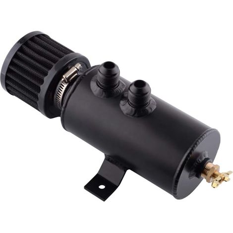 Voiture Moteur Récupérateur d'Huile, 50ML Réservoir de Séparateur d’Huile et Air Kit de Récupérateur d'Huile en Aluminium Respirer Réservoir de Respiration Huile avec Air Filtre,Noir (1/4)