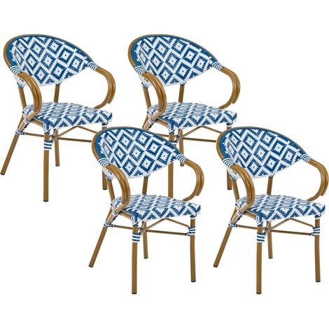 Lot de 4 Chaises de Jardin Structure en Aluminium Assise en Rotin PE Intérieur Extérieur Bleu et Blanc Caspri (1/5)