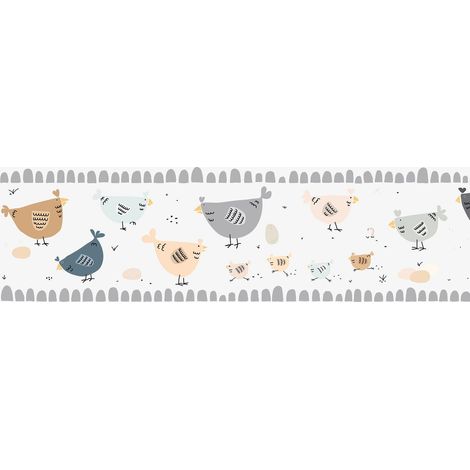 Empapelado con dibujo animales Profhome 403727 cenefa adhesiva ligeramente texturado con dibujo de animales mate gris blanco blanco crema marrón 0,75 m2