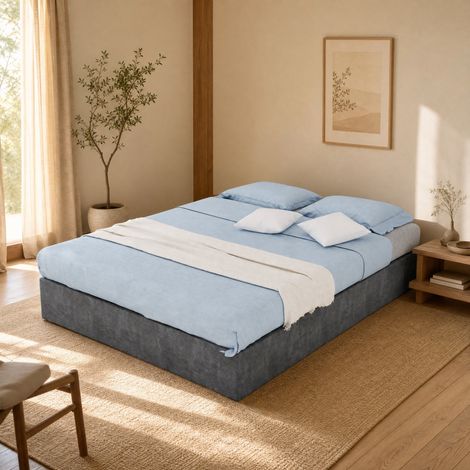 Cama canapé 140x200 cm gris en terciopelo holandés, con pistones de gas DESVIAE (1/5)