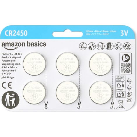 Lot de 6 Piles Bouton CR2450 au Lithium, 3 Volts, Longue durée de Vie, sans Mercure, Emballage sans Danger pour Les Enfants (Utiliser des Ciseaux pour l’Ouvrir) (1/5)