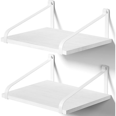 Lot de 2 étagères murales Flottante Blanches en Bois 42x31x18cm décoration moderne, pour cuisine, salon, salle de bain, chambre à coucher, bureau métal (1/5)