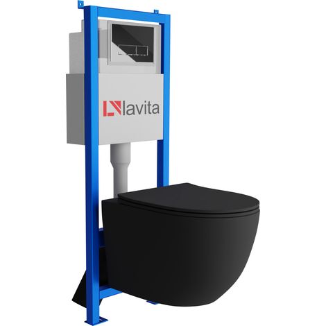 Bâti-support Lavita LAV 101 à 40 cm + WC Sinto Black sans bord + plaque de commande LAV 200.3.2 chrome Kit complet WC (1/5)