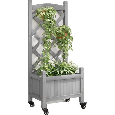 Jardinière en bois, 40 cm x 30 cm x 97,5 cm, construction en sapin massif, treillis intégré, roues pivotantes, adaptée aux plantes grimpantes (1/5)
