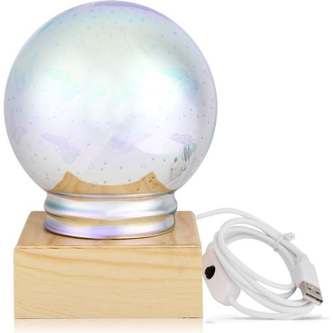 3 styles de veilleuses LED 3D en verre en forme de boule, lampe USB, cadeau, décoration de bureau, papillon (1/5)