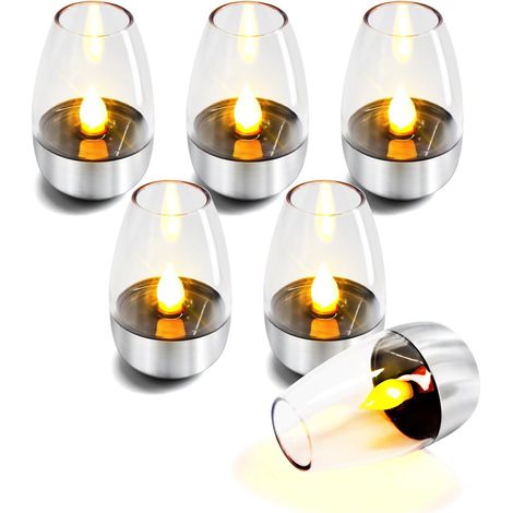 6 velas LED recargables sin llama - Velas solares impermeables para exteriores - Con efecto de parpadeo - Bodas - Hogar - Fiestas y decoración de jardín (1/5)