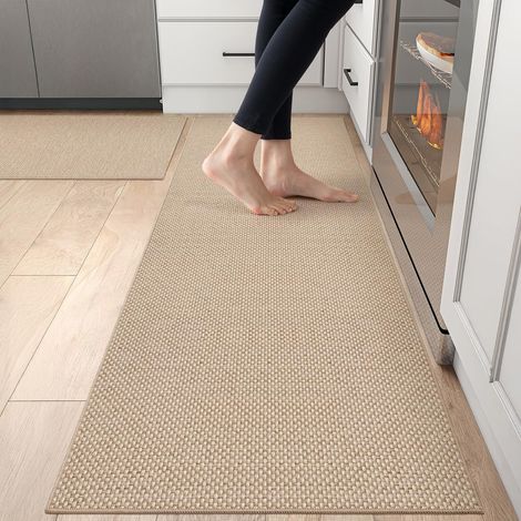 2Pièces Tapis de Cuisine Antidérapant 60x90+180cm Beige (1/5)