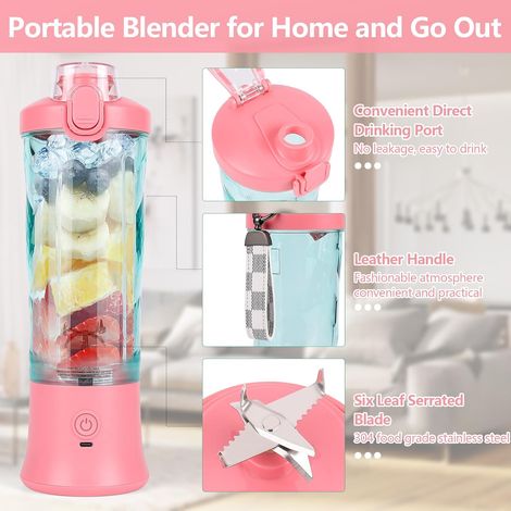 Frullatore portatile da 600 ml con 6 lame, batteria da 4000 mAh, capacità 25 tazze, ideale per ufficio, campeggio e viaggi, colore rosa. (1/4)