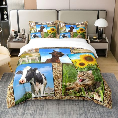 Mignon Cheval 100% Coton Housse de Couette 140x200cm Vache Parure de Lit Enfants garçon Fille Tournesol Chat Literie Set Ferme House Animaux Ensemble de lit - 140 x 200 cm + 1 taie d'oreiller 65 x 65  (1/5)