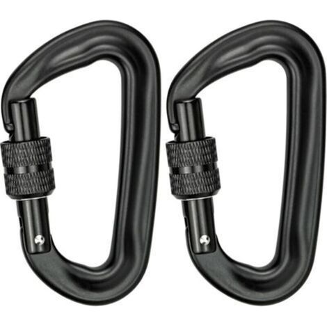 2Pcs Mousqueton Escalade 12KN (1200KG) Robustes Mousqueton Aluminium Mousqueton à Verrouillage en Forme de D pour Hamacs Balançoire de Yoga Camping Porte-clés Chiens de Serrure (Noir) (1/5)