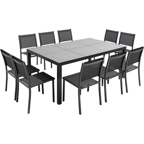 Ensemble table et chaises 10 places aluminium céramique gris - Tivoli