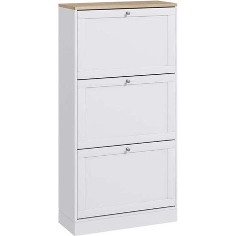 Meuble à chaussures style scandinave 3 portes abattants 18 paires de chaussures 60 x 23,5 x 115 cm blanc aspect bois (1/5)