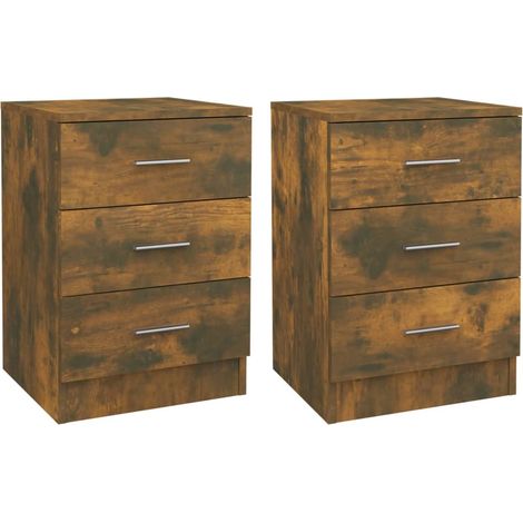 Conjunto de 2 mesitas de noche con 3 cajones 38 x 35 x 56 cm madera contrachapada marrón DEC035068