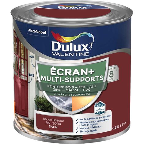 ECRAN+ MULTI-SUPPORTS EXTERIEURE - Peinture en Phase Aqueuse Éxtérieur - Satin Rouge Basque 0,25 L - Dulux Valentine