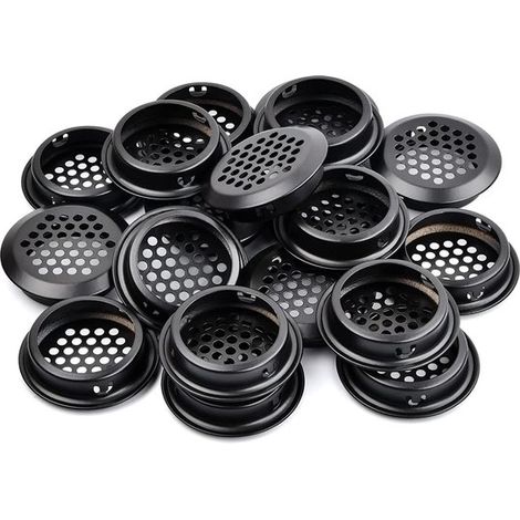 10 rejillas de ventilación redondas, rejilla de ventilación de acero inoxidable, armario, gabinete, zapatero y baño, 4,2 1 cm, negro (1/5)