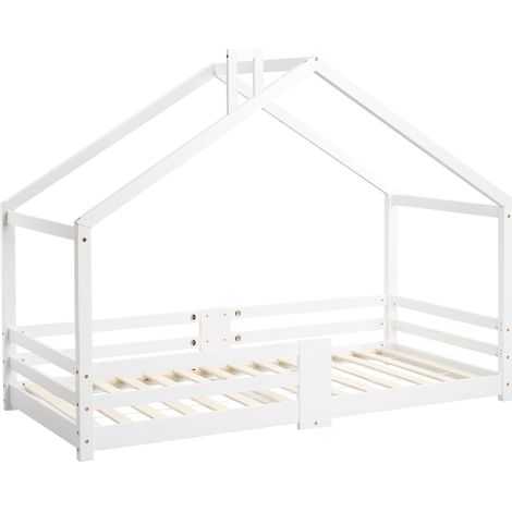 Cama cabaña infantil con chimenea y barrera de seguridad de pino blanco 90 x 200 cm (1/5)