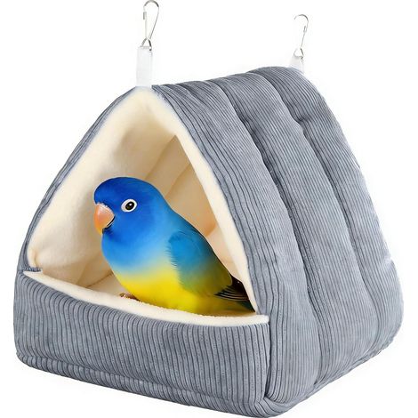 Nid Oiseaux pour Cage Hiver Chaud, lit pour Oiseau pour Cage avec hamac Suspendu en Peluche, nid Perruche comme Refuge et Couchage, Accessoire intérieur pour Perruche et calopsitte, Grise 19x19x20 cm (1/5)