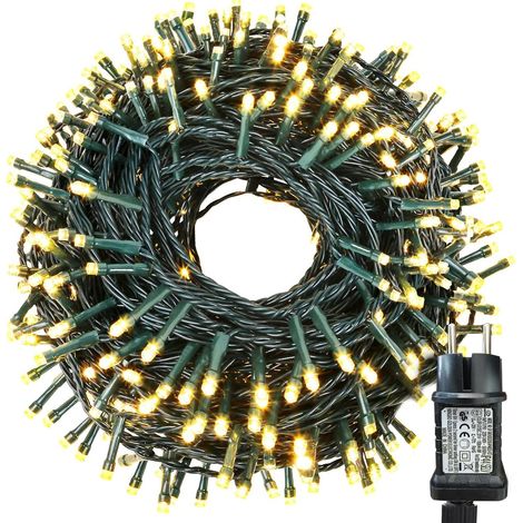 Guirlande Lumineuse de Noël 20M 200 LED Blanc Chaud - Idéale pour Sapin, Extérieur/Intérieur, Balcon (Câble Vert)