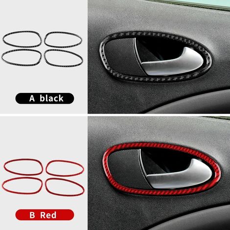(Poignée de porte intérieure - Carbone rouge) Véritable autocollant en fibre de carbone souple, compatible avec les modèles Seat Leon 2005 à 2012 (accessoires pour tableau de bord et compteur de vites (1/4)