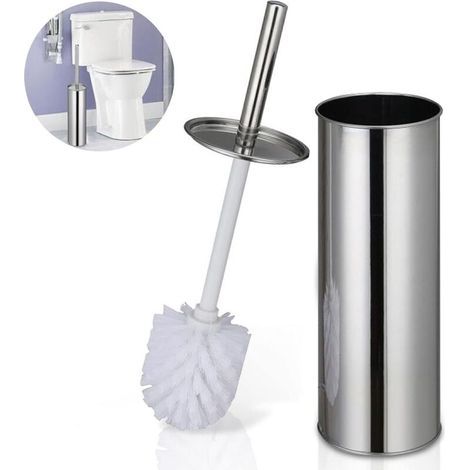 ZOLGINAH Scopa per WC, in acciaio inox con protezione antispruzzo, contenitore e supporto per la pulizia di bagni e WC (1/5)