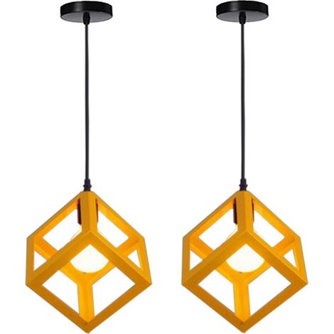 2PCS Suspension Lustre En Forme De Cube Suspension Luminaire Moderne Plafonnier Rétro Vintage Jaune (1/5)