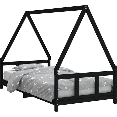 vidaXL Giroletto per Bambini Nero 90x190 cm in Legno Massello di Pino