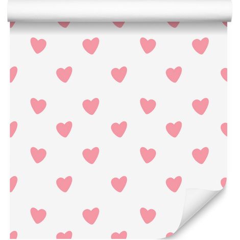 Carta da parati con cuori bianchi e corallo 50x1000 cm (1/5)