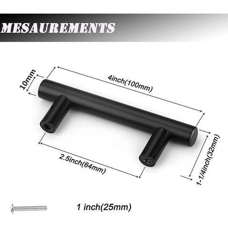20 poignées de meubles noires, poignées de placards de cuisine noires, poignées en T noires, poignées de tiroir noires, entraxe de 64 mm (1/3)