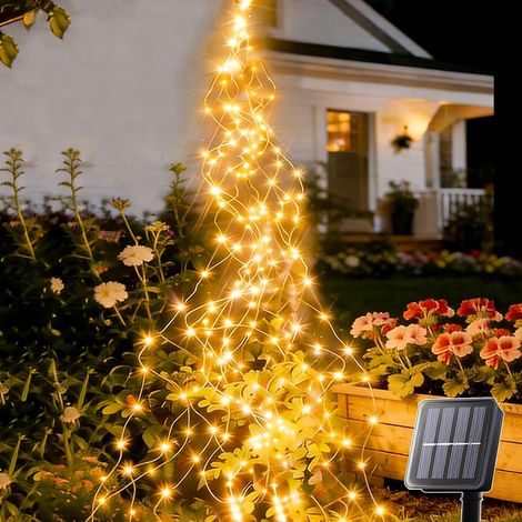 Guirlande lumineuse solaire d'extérieur 2 m 200 LED à énergie solaire, cascade d'eau, 8 modes d'éclairage,Résistant aux intempéries,Lianes LED pour jardin, terrasse,Décoration (blanc chaud) (1/5)