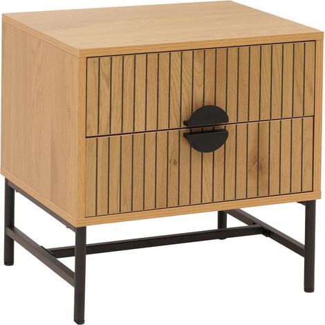 Table de chevet HHG-263, table d'appoint, table de nuit, armoire, tiroir, mélamine, MDF, métal, 50 x 48 x 39 cm, naturel