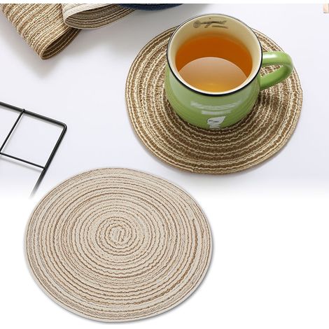 Nappe Ronde en Fibre de Ramie Éco-responsable - Dessous de Plat Anti-chaleur Design Japonais (Petite Taille, Beige) (1/3)