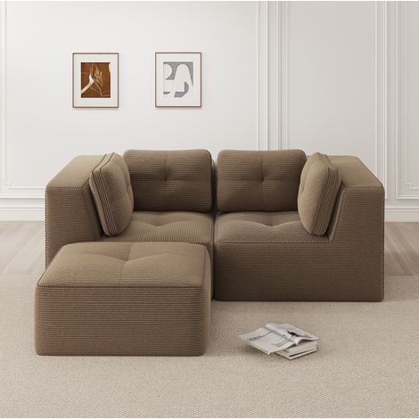 Modulares Ecksofa 208x177x69 cm aus Cord in Braun, ohne Montage, für Wohnzimmer – MEUBLIV (1/5)