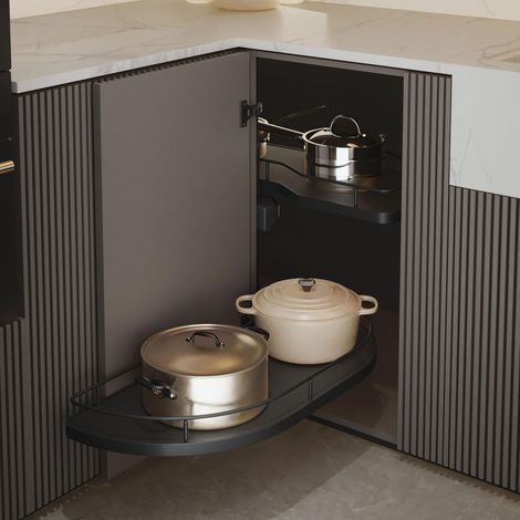 Plateaux coulissants pour coin de cuisine - Largeur de porte 400 mm et main gauche - Acier anthracite / mélamine anthracite (1/2)