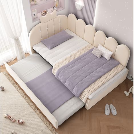 Letto a divano 90x200 cm beige in velluto con letto estraibile e testiera a corona (1/5)