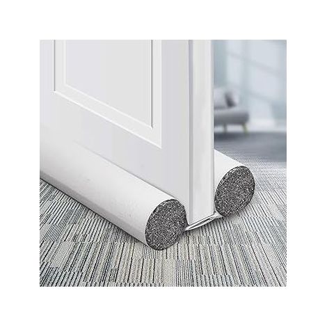 Door Draft Excluder Fond Joint De Porte Butée de Tirage avec Double Joint Calfeutrer Bas de Porte Universel Bande D'étanchéité de Porte pour Vent/Anti-Insectes/Insonorisant Blanc (1/4)