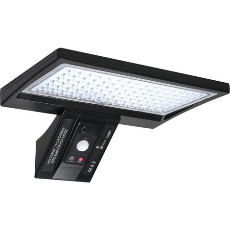 Aplique solar impermeable para exteriores con 104 LED, sensor de movimiento PIR y control remoto. 3 temperaturas de color y 4 modos de iluminación para patio, jardín, entrada, porche y calle. (1/5)