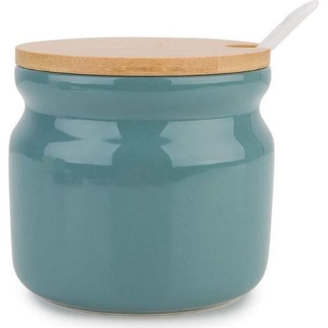 Sugar bowl - Unspecified - 8x8cm - Ceramic - Dark Green - With spoon and lid (1/4)