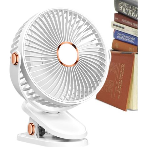 Ventilador USB con 5 velocidades ajustables: pequeño, silencioso, con rotación de 360° y abrazadera resistente. (1/5)
