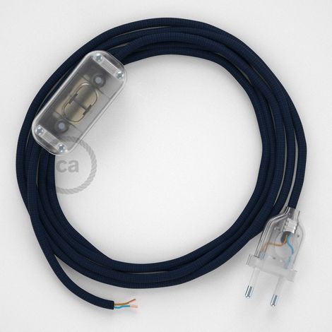 Cordon pour lampe, câble RM20 Effet Soie Bleu Foncé 1,80 m. Choisissez la couleur de la fiche et de l'interrupteur  Transparent (1/4)