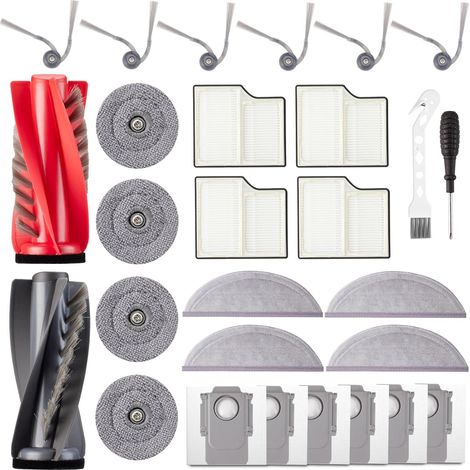 28 Stück Zubehör für Roborock Saros 10 Staubsauger Roboter, Ersatzubehör 2 Hauptbürste 4 Wischpad 4 Seitenwischer 4 Filter 6 Staubbeutel 6 Seitenbürsten 1 Reinigungsbürste 1 Schraubendreher (1/5)