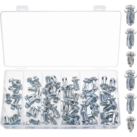 60 Pcs Chevilles Métalliques pour cloisons creuses, M4 M5 M6 chevilles à expansion, écrous pétales avec vis pour murs et portes creuses (1/5)