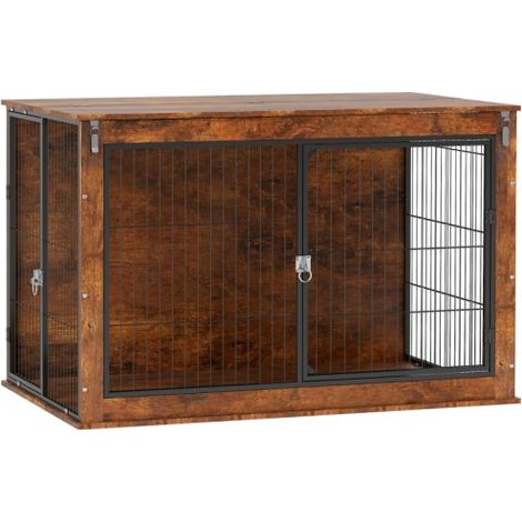 Extra Large Rustic Brown Dog Crate Furniture with Openable Top and Lockable Doors for Stylish Pet Comfort (1/5)