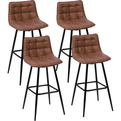 Idmarket – Lot de 4 tabourets de bar marron vintage – Assise moelleuse 35 cm – Pieds en métal noir mat – Hauteur 88 cm – Pour cuisine et salle à manger
